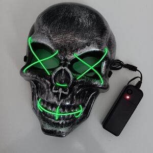 LED Metallic Skull Mask with Green Accents